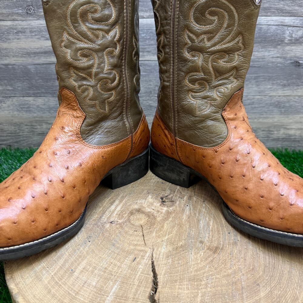 Goyazes Men - Size 9 - Olive Green/Tan Ostrich Cowboy Boots Style 359340 - Picture 4 of 11